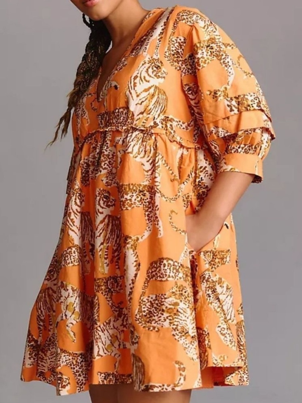 Anthropologie x Maeve Orange Tiger Animal-Print Sun Dress